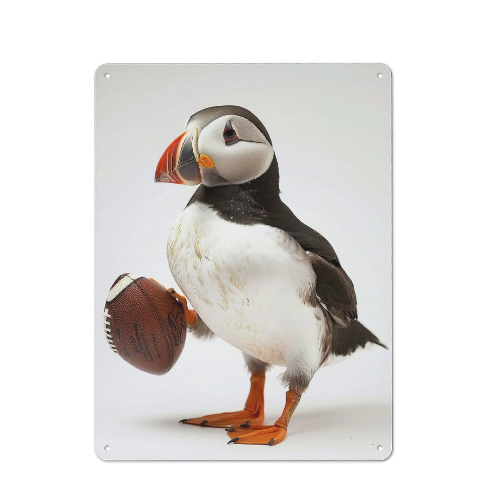 Junmoney Style-7 Metal Wall Sign 40X30cm Featuring Puffin Holding Football For Café Or Home Bar, For Collectors Decorating Cafés And Home Bars