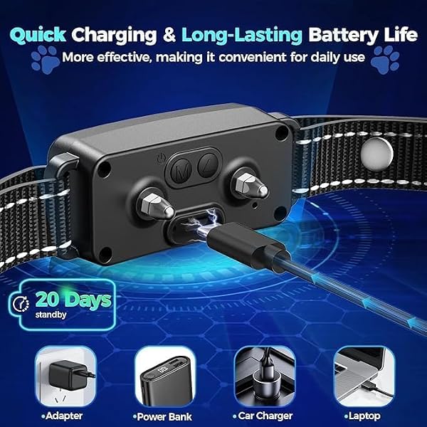 Dog Bark Collar-Automatic Stop Barking Collar for 10-120lbs Dogs, with 3 Adjustable Sensitivity Modes Beep Vibration Shock,IP67 Waterproof - Effective No Bark Collars - 3