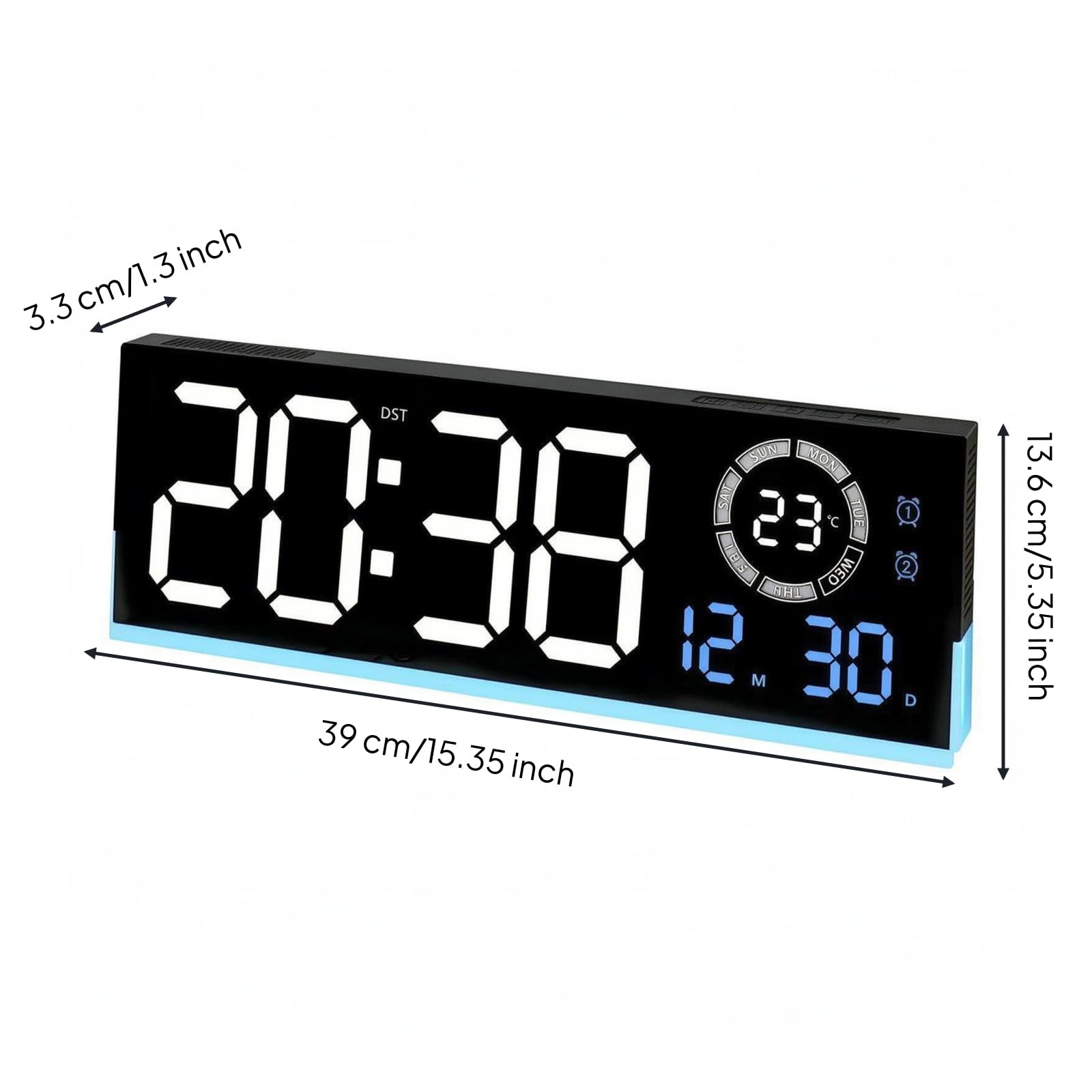 KESOTO Orologio da Parete Illuminato Orologio Digitale Orologio LED Orologio Rettangolare con Cifre Grandi Display Retroilluminato Calendario E Termometro, Blu