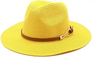 MYLPDZSW HHF Caps y Sombreos 22 Colores Sumer Beach Sombrero for el Sol ala Ancha Hierba Panamá Sombrero de ala rizada Sombrilla Transpirable Sombrero Fedora (Color : Amarillo)