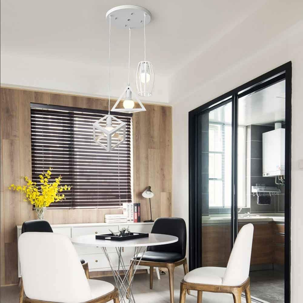 Abinlina Elegant Three-Lamp Pendant Chandelier for Dining Room, Restaurant, and Bar - Adjustable LED Lighting in Black(White,Round)