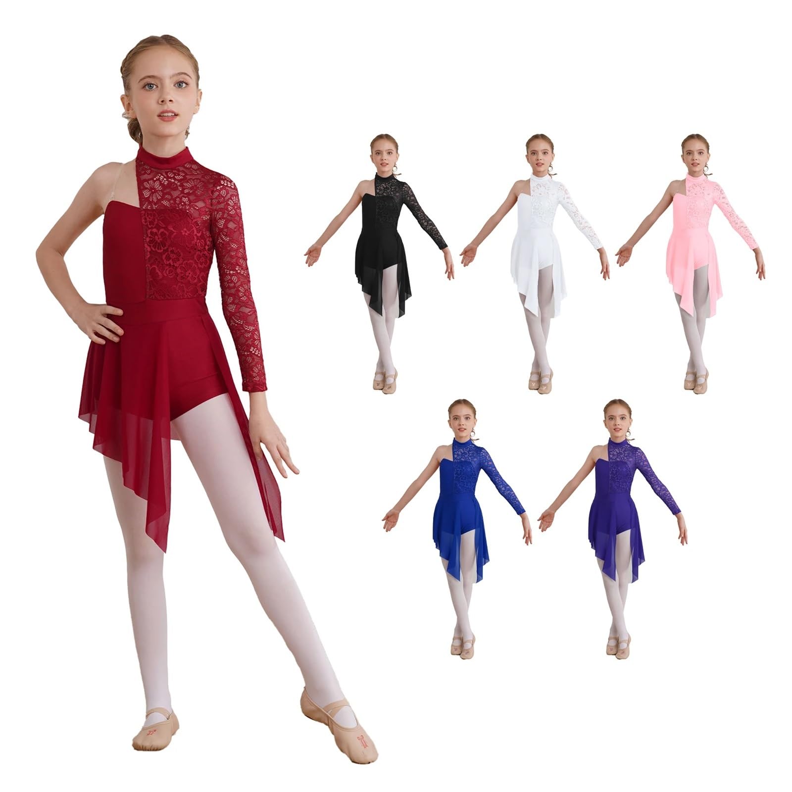 Vestido de Patinaje Artístico Vestido de danza lírica moderna for niña, patinaje artístico, ballet, gimnasia, baile latino, chachachá, leotardo con corpiño de encaje floral