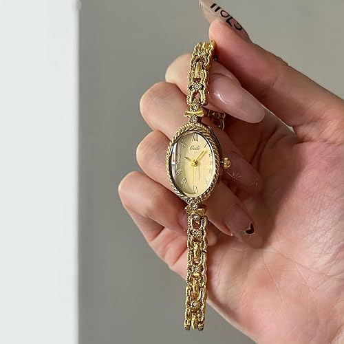 Miniatura 5 de Gosasa Reloj de pulsera para mujer, estilo vintage, ovalado, de cuarzo, números romanos, elegante, cadena de aleación, estilo de joyería, reloj de