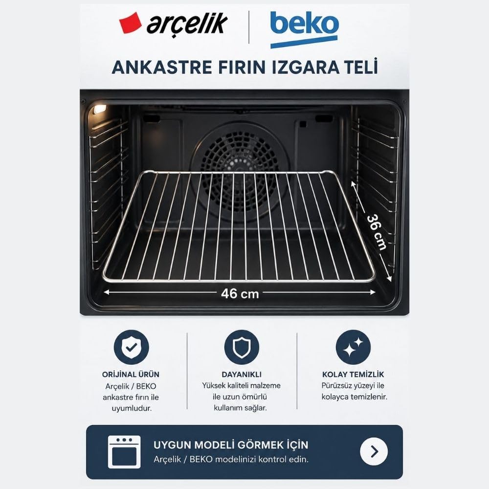 464x360 mm Fırın Izgarası – Isıya Dayanıklı Tel Raf, Fırın İçi Kullanım - Arçelik, Beko Altus ile Uyumlu