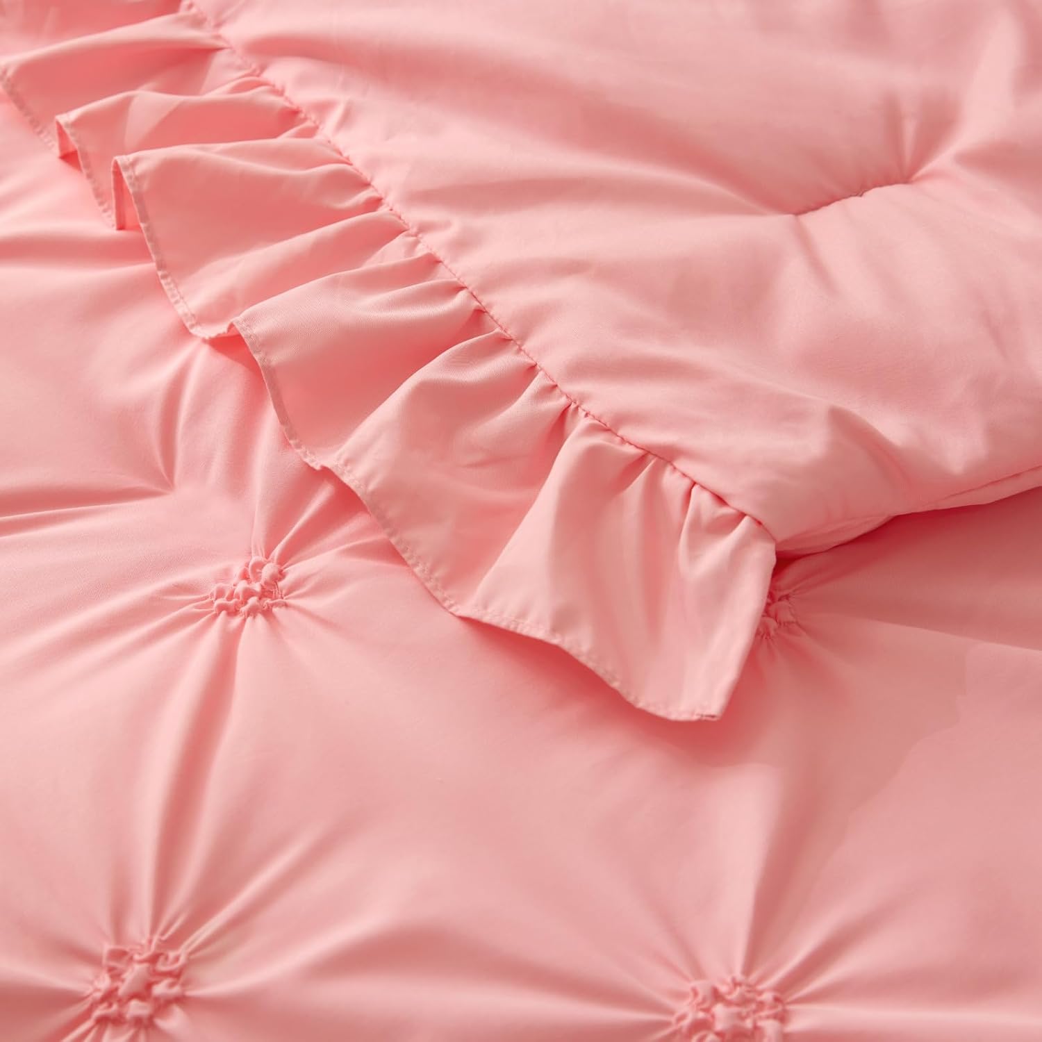 BEDELITE Pink Comforter Set Queen - 3 Pieces Boho Ruffle Pintuck Bedding Comforter Sets, Lightweight Soft & Warm Bed Comforter with 2 Pillowcases for Spring,Valentines Day Gift