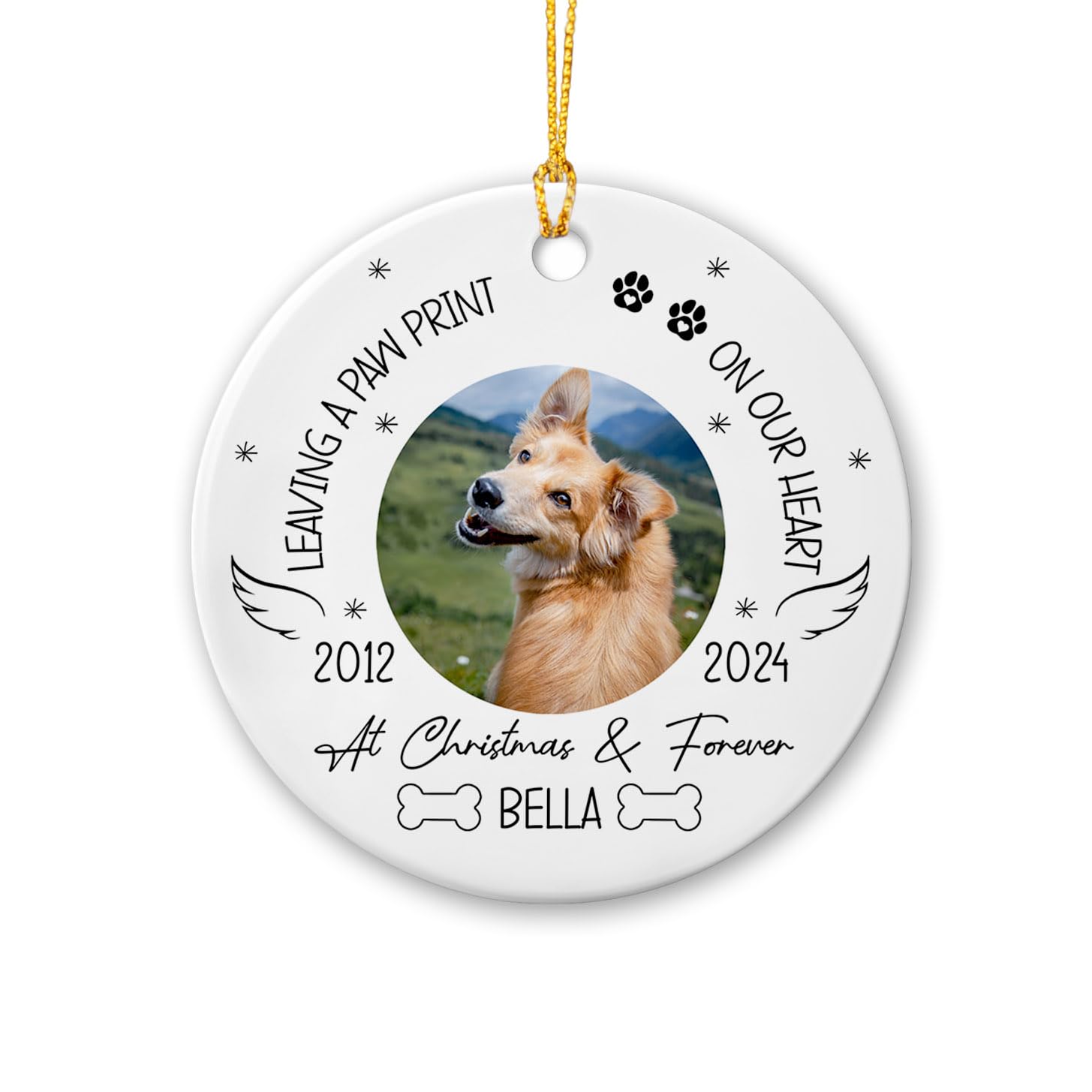 Cenluxy Personalized Dog Photo Memorial Ceramic Ornament, Custom Picture Name Xmas, Christmas 2025