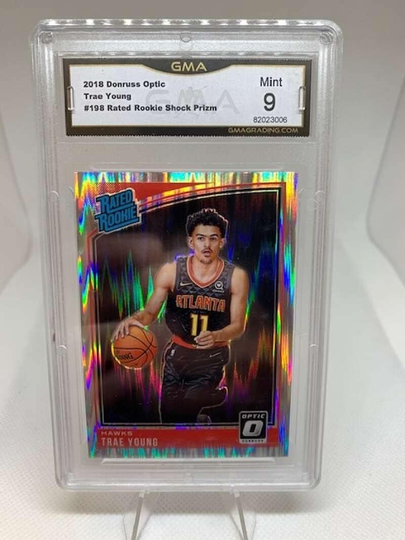 GMA Mint 9 - #82023006 2018-19 Donruss Optic Rated Rookie Shock - #198 Trae Young Atlanta Hawks Professionally Graded NBA Basketball Trading Card.