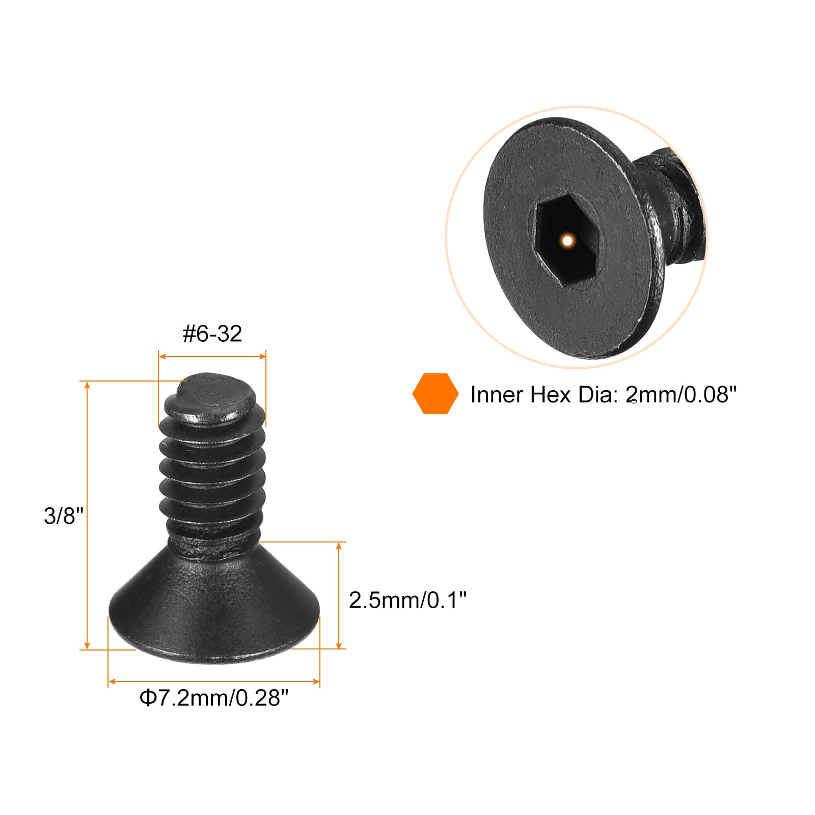 uxcell #6-32x3/8" Flat Head Socket Cap Screws - Image 2