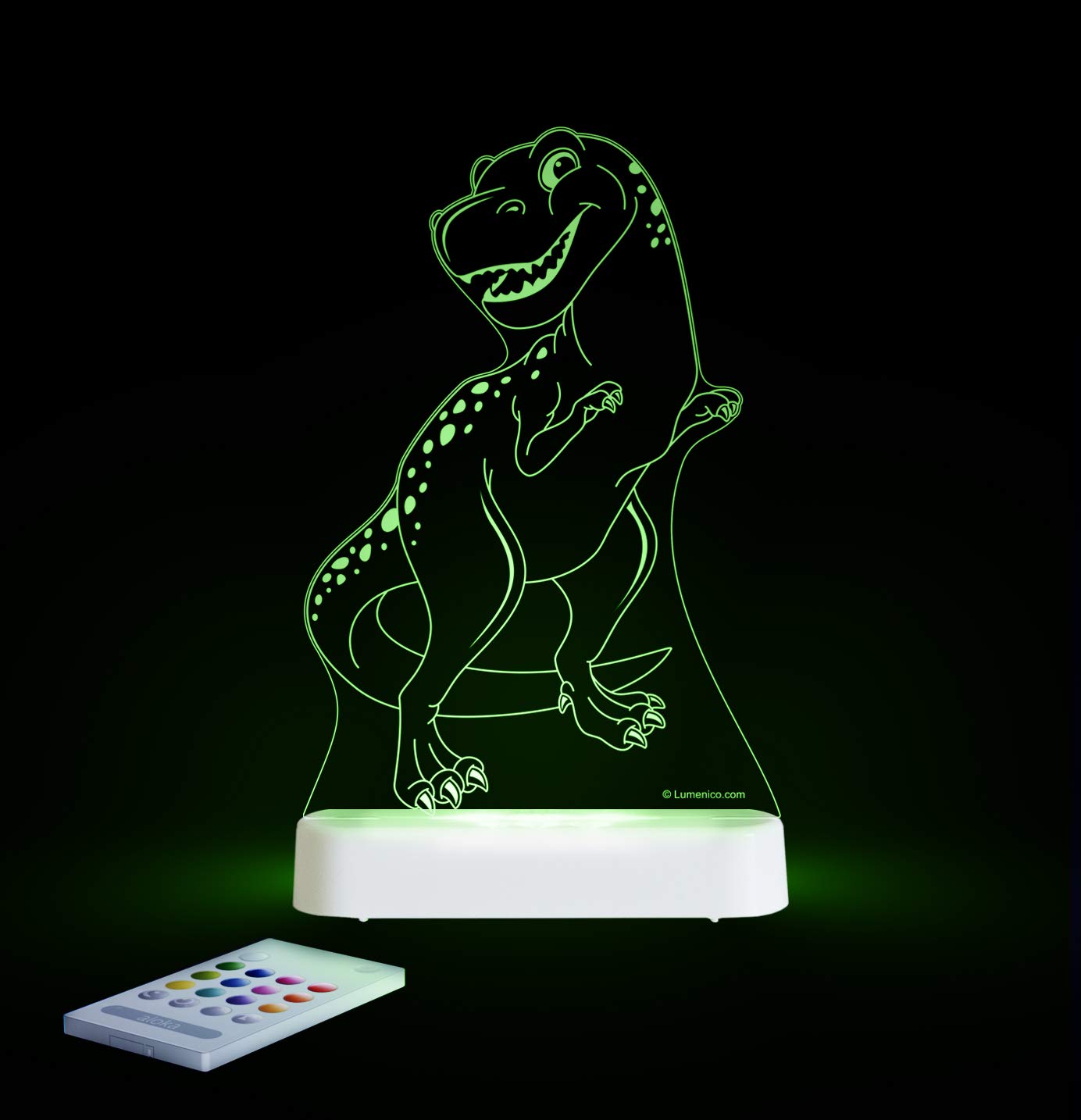 Sleepy Lights Dinosaur LED Bedside Night Light with Remote, Multi-Color Changing, Battery or USB Powered, 7", Translucent