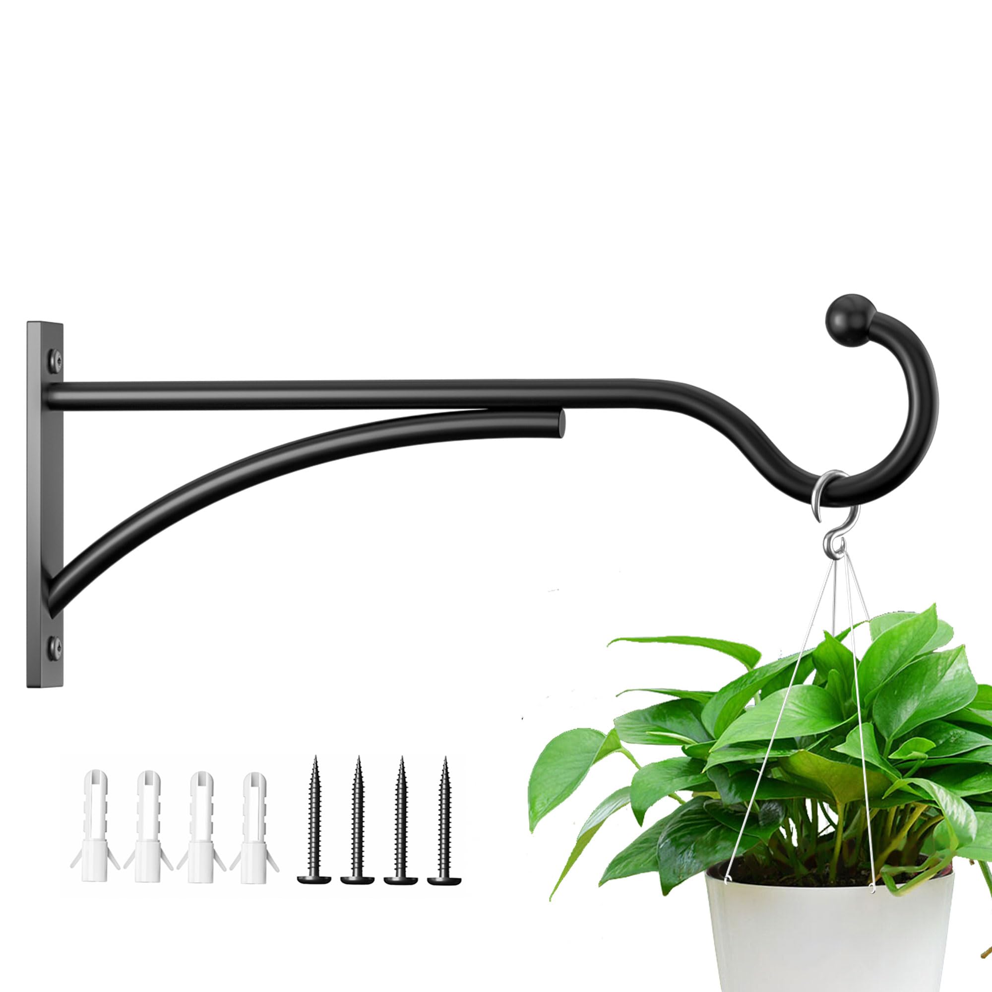 Photo 1 of saffruff 11 Inch Heavy Duty Plant Hangers Outdoor, Metal Plant Brackets for Hanging Baskets, Plant Wall Hooks for Bird Feeders, Wind Chimes & Lanterns, Premium Metal Hooks Matte Black, 30lbs Capacity