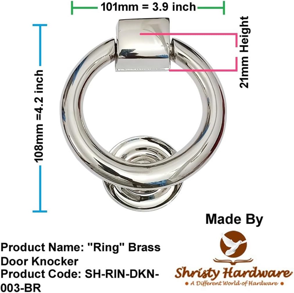 "Ring Decorative Brass Door Knocker - (Pack of 1 Nickel Lacquered Finish)