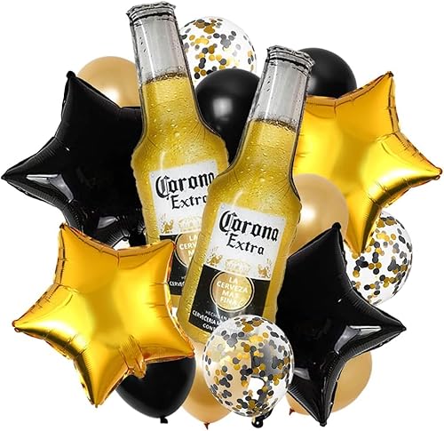 CYMYLAR 18 tazas de cerveza corona decoración de fiesta temática para hombre globos de felicitación de cumpleaños globos de estrellas doradas y CYMYLAR 18 tazas de cerveza corona decoración de fiesta temática para hombre globos de felicitación de cumpleaños globos de estrellas doradas y