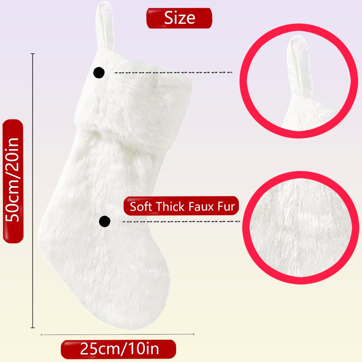 Zhmiyiqijiay 20 Inch White Christmas Stockings Large Faux Fur Christmas Stockings ?Christmas Stockings 4 Pack, Xmas Hanging Stocking for Family Party Farmhouse Fireplace