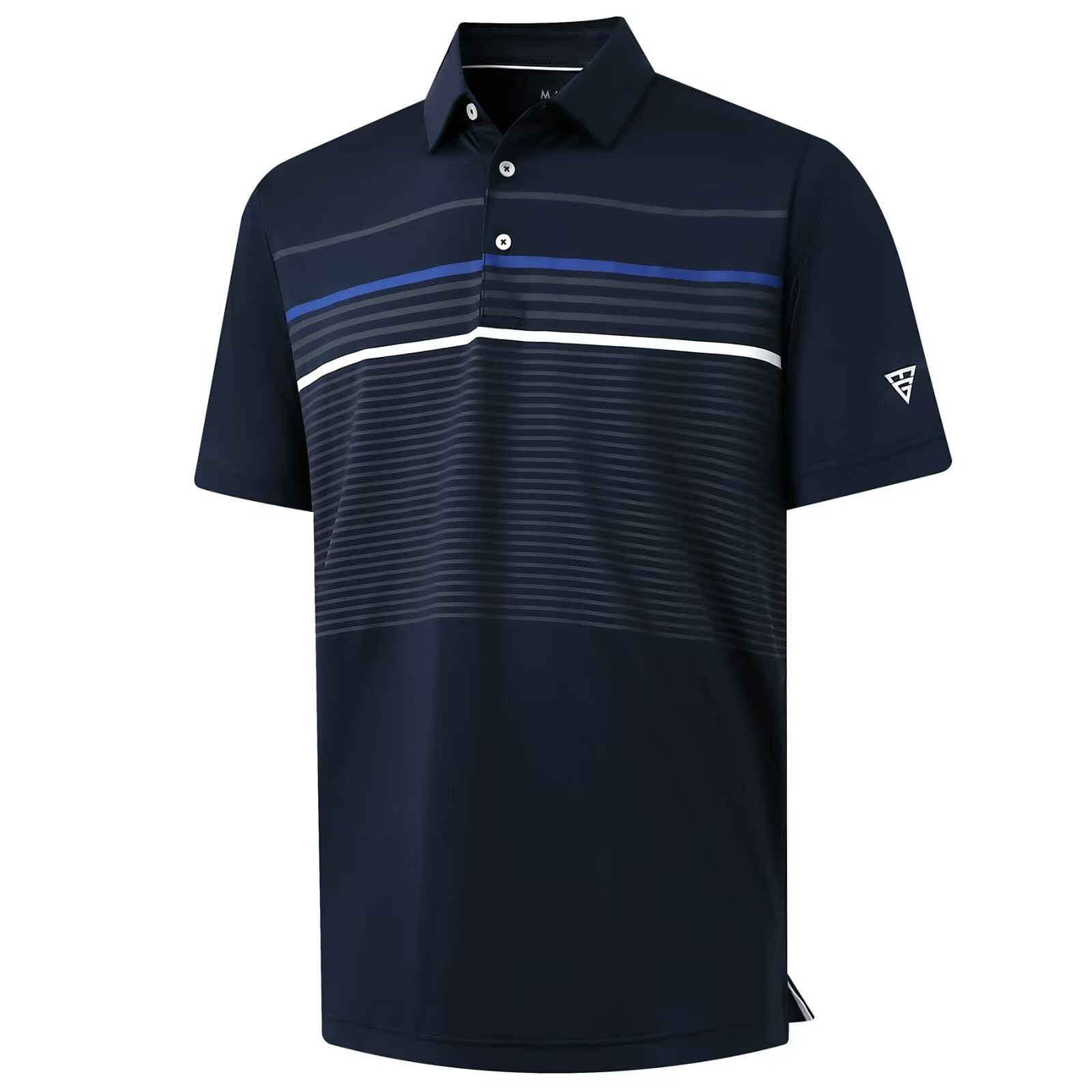 M MAELREG Golf Shirts for Men Short Sleeve Regular Fit Moisture Wicking Performance Casual Striped Print Mens Polo Shirts