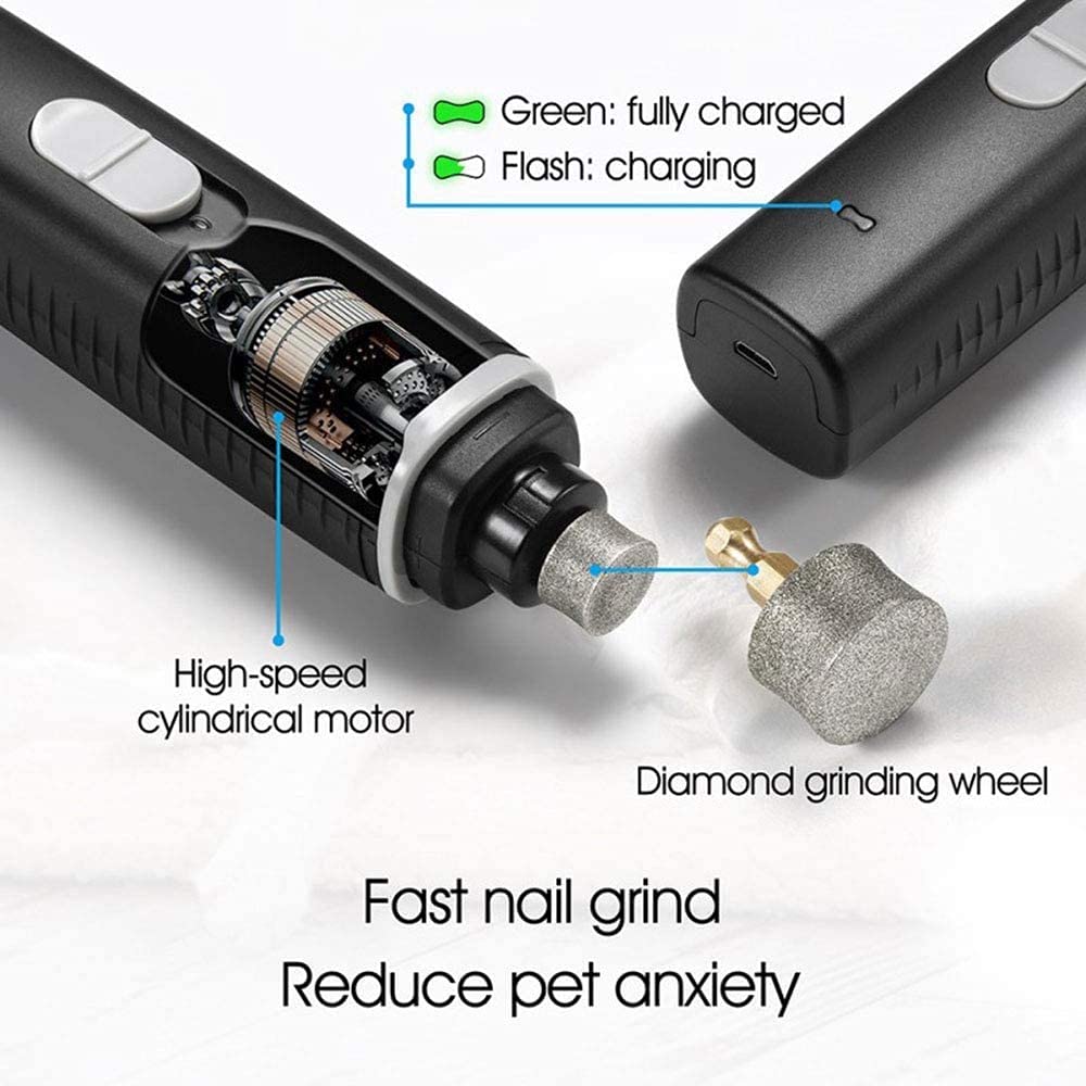 Molinillo de uñas para perros Super Pothale USB recargable de 2 velocidades para mascotas para mascotas de 2 velocidades para perros medianos Patas sin dolor recargable tranquilo. Herramienta de