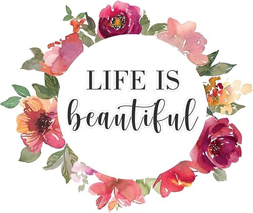 Life is Beautiful' - Adhesivo decorativo de pared para garaje, guirnalda circular, corona, calcomanías extraíbles para el hogar, sofá, sala de