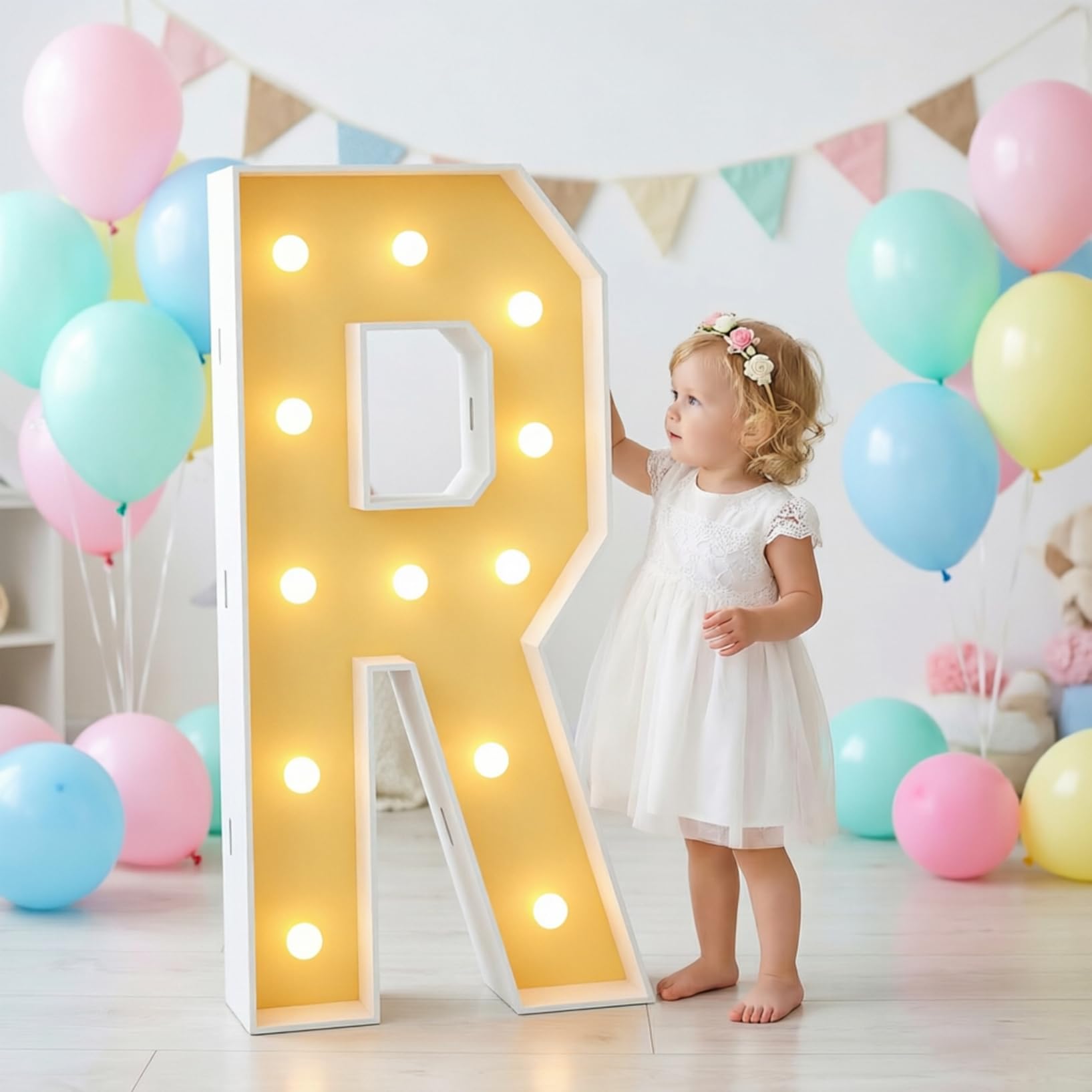 Large Marquee Light Up Letter R Party Decor, LED Foam Board Mosaic Frame Light Sign Birthday Wedding Backdrop Graduation, 100cm-3.3ft