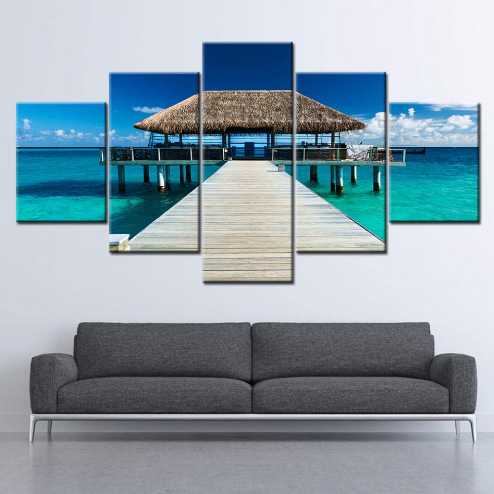 Stampa su Tela 5Pcs Tela Pittura Mare Country House Paesaggio Estivo Arte della Parete Pittura Modulare Sfondi Stampa Poster Decorazione della Casa Canvas Mare Fiori Musica