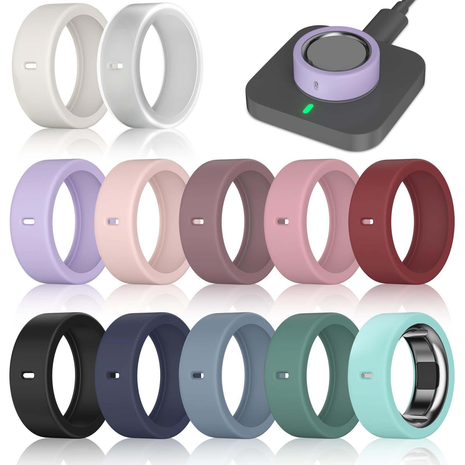 Photo 1 of 12 Pack Ring Cover Compatible with Oura Ring Gen 4/4 Ceramic, Oura Ring Gen 3 Horizon/Heritage, Support Charging with Cover on, Anti-Scratch Elastic Silicone Ring Protector for Men Women Working Out
