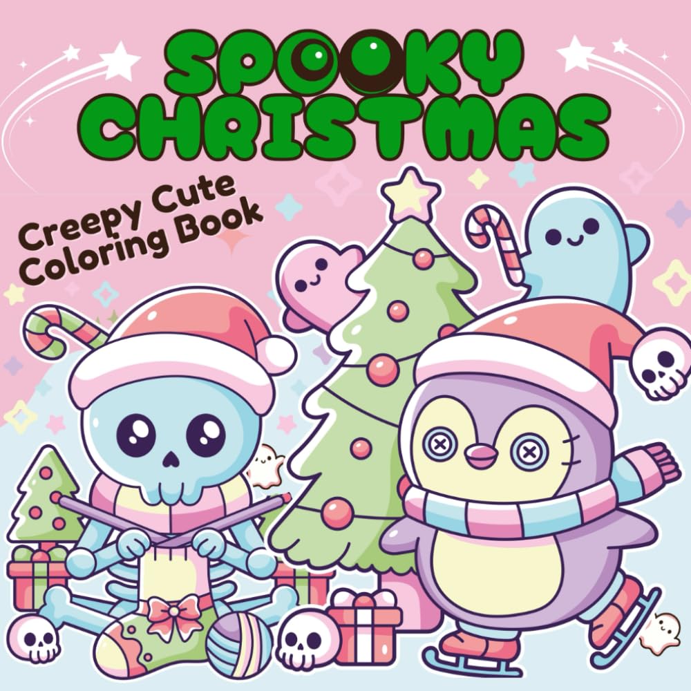 Spooky Christmas: 40 Hand-Drawn Kawaii Pages of Creepy Cute Creatures for Holiday Relaxation: Xmas Coloring Book for Adults & Teens: Hygge Cozy Cute .