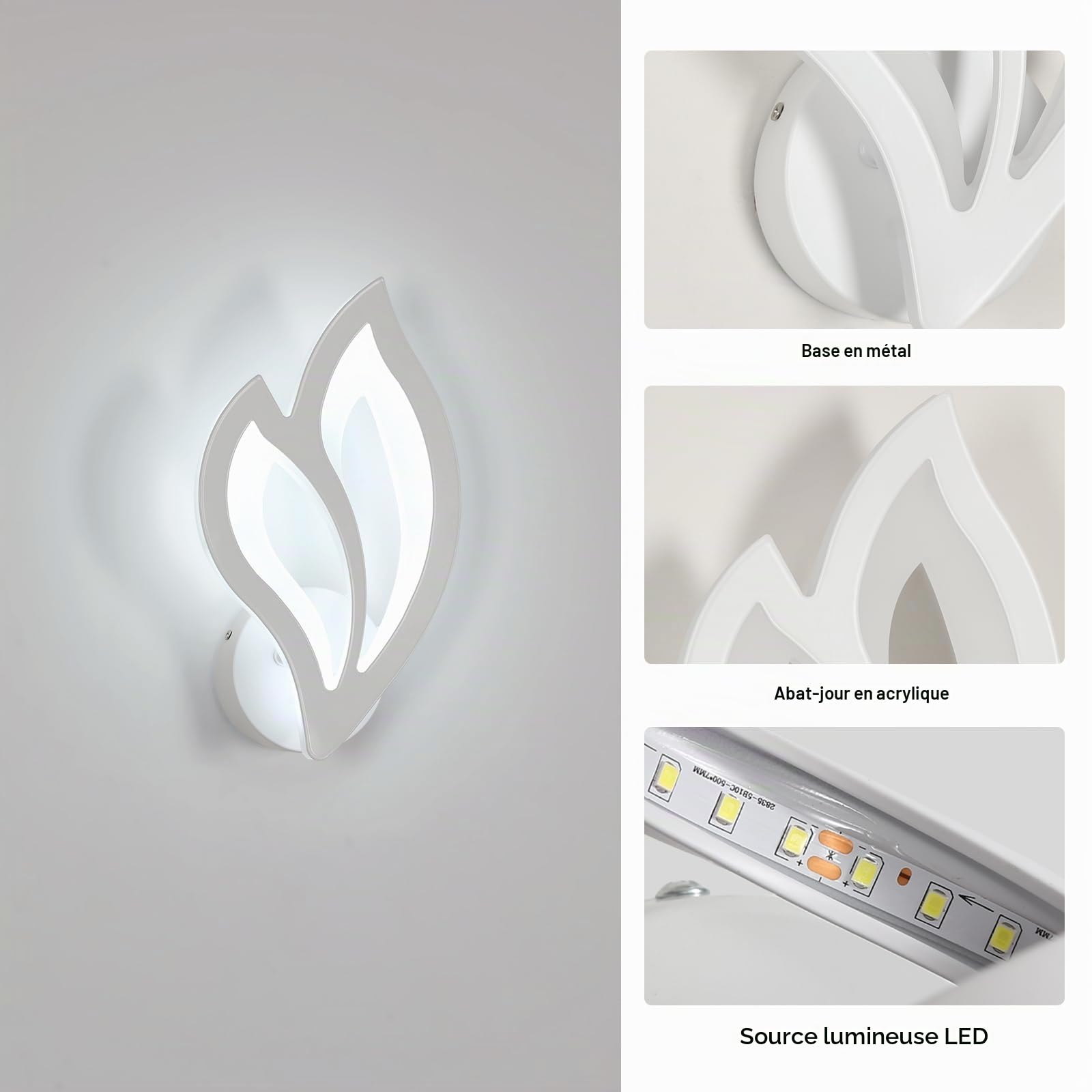 2 Pièce Applique Murale LED, 13W 6500K Lumière Blanche Froide