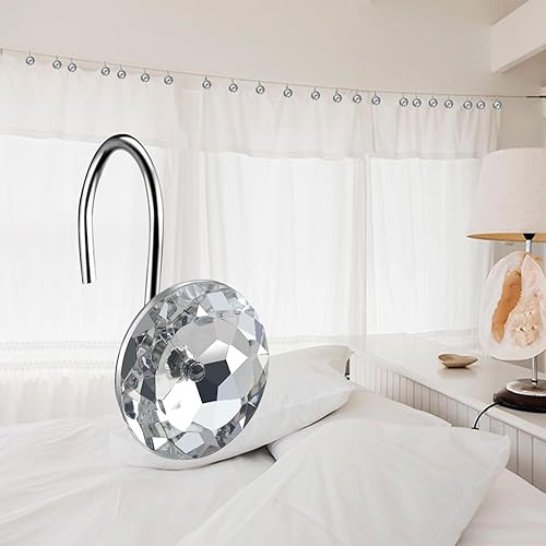 Miniatura 9 de HBlife 24 ganchos decorativos de acrílico para cortina de ducha con diamantes de imitación a prueba de óxido, ganchos para cortina y barra de ducha,