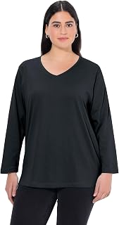Ulla Popken Women's Basic V Shirt, Long-Sleeved Shirt (Pack of 1) 54 - 56 Black