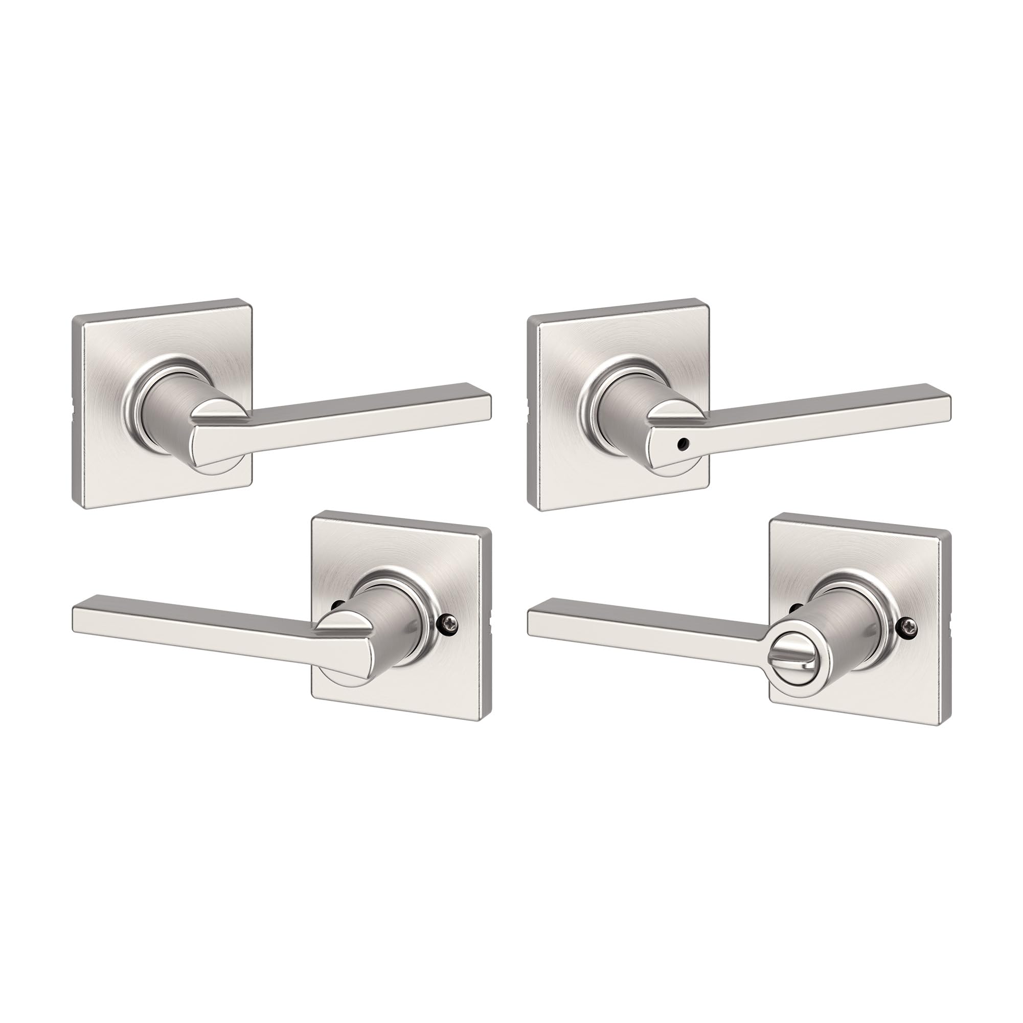 Kwikset Casey Interior Passage Door Handle 2 Pack, Lever for Closet and Hallway Doors, Reversible Non-Locking Handle Lever, Satin Nickel, with Microban Protection