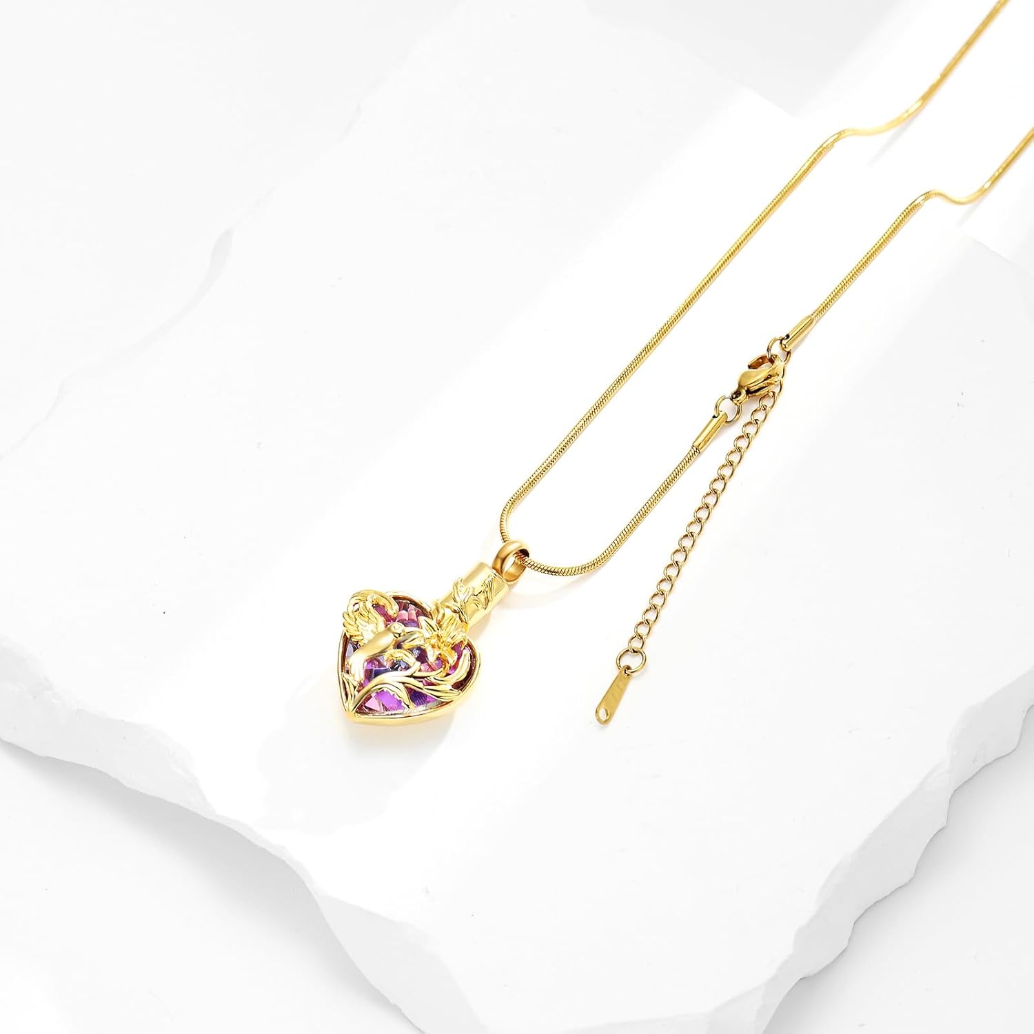 zeqingjw Heart Urn Necklace for Ashes Pendant Crystal Hummingbird Memorial Pendant Cremation Jewelry Human Pet Ashes Holder Keepsake Gift - Image 8