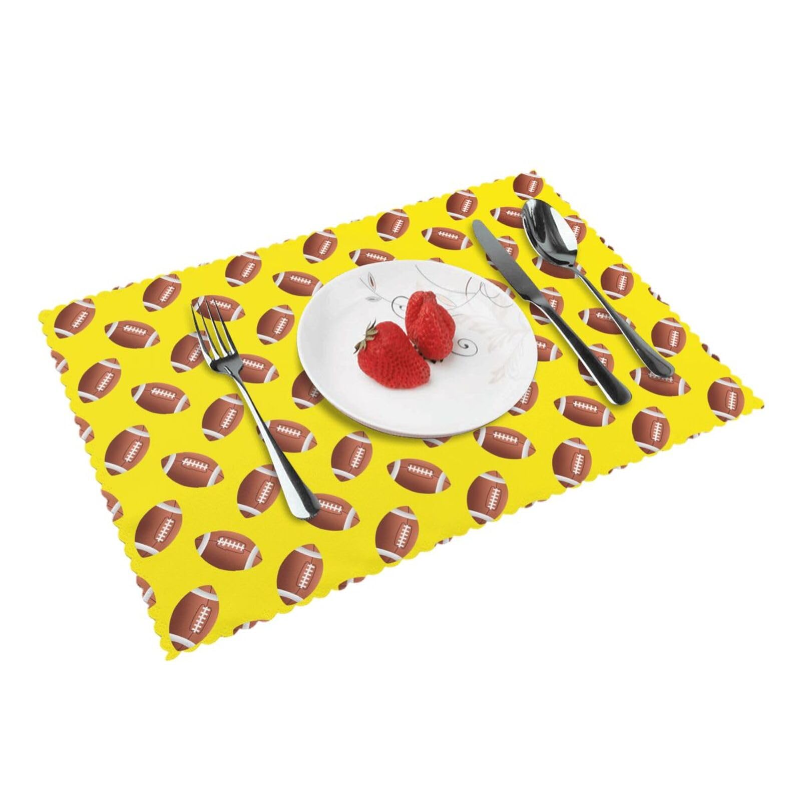 Yellow Football American Placemats Set of 4 Print Table Mats Place Mats Table Decor for Kitchen Dining 12X18 in