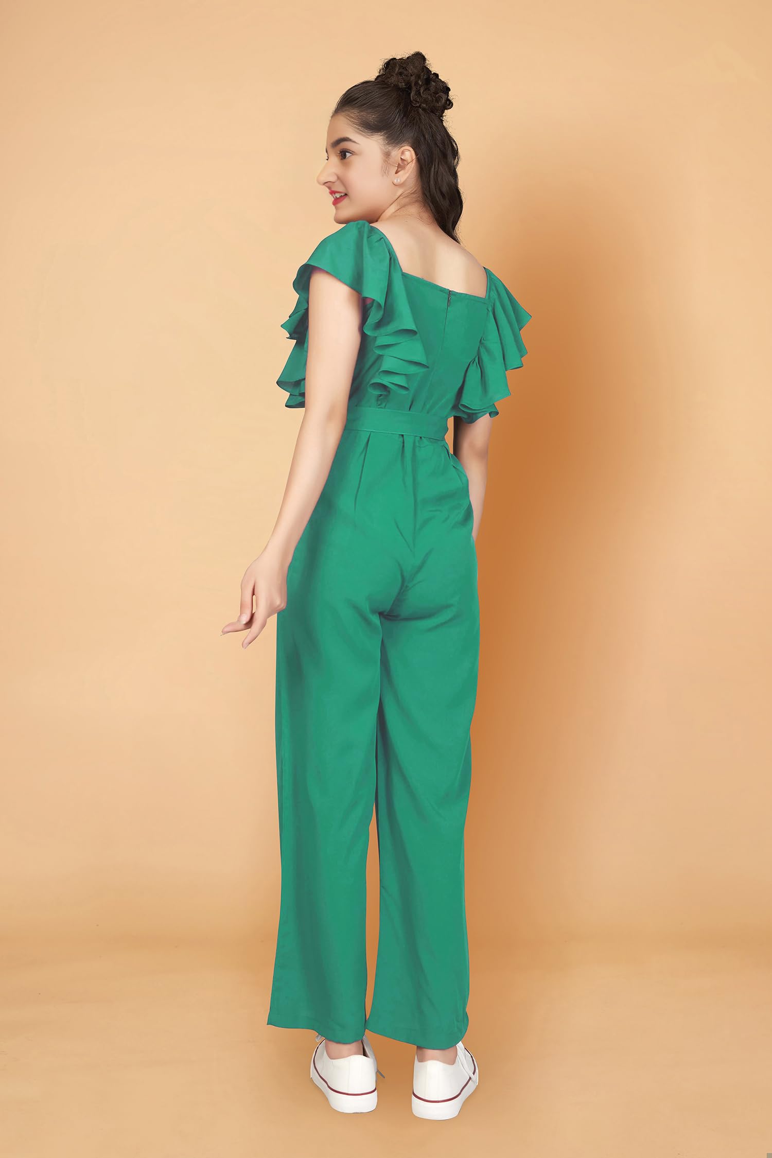 Jwalin Girls Cotton Blend Solid Jumpsuit (JWGJMP00117 RMA 24_Rama_5-6 Years) - Image 2 thumbnail