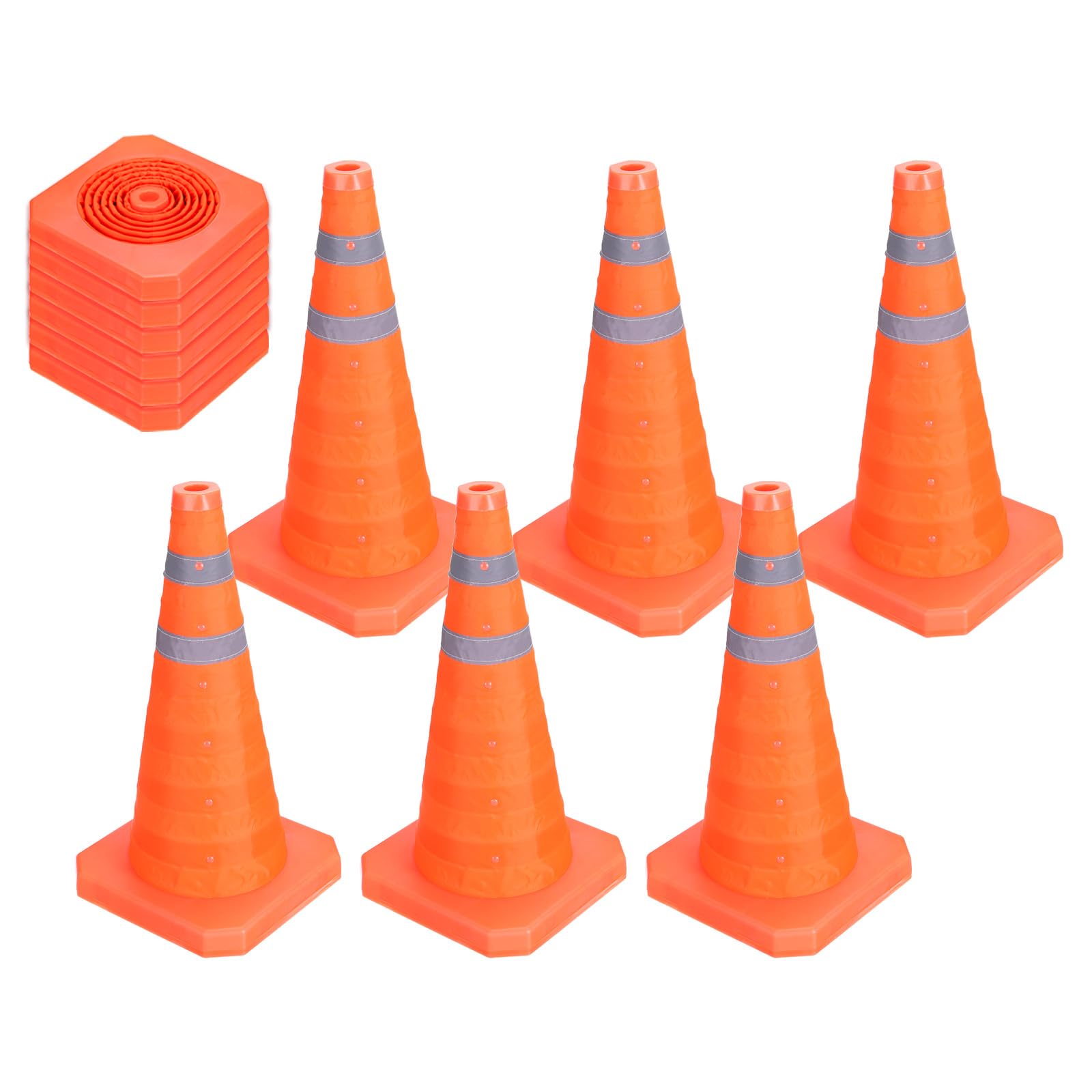 PATIKIL 18" 6 Pack Collapsible Traffic Cones, Orange Safety Cones Cones with Reflective Collar Caution Cones for Parking Lot Driving Training Practice Emergency Roadside Barrier