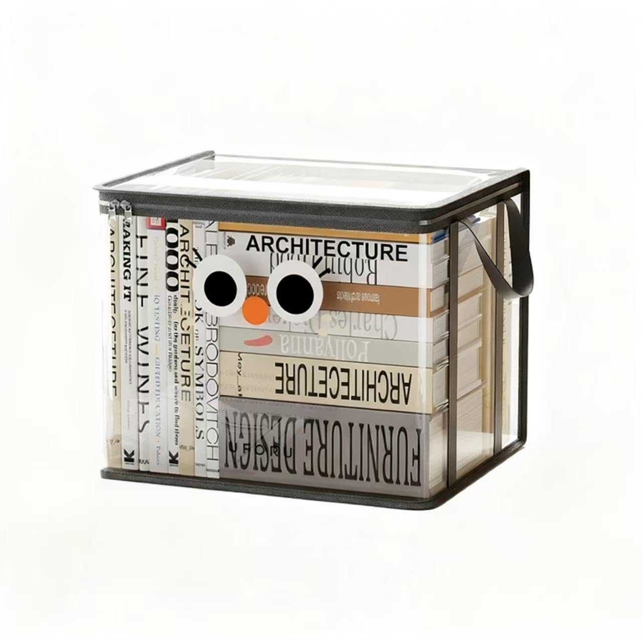 Book Storage Bag,Zippered PVC Plastic Toy Storage Bag,Ideal For Organizing Plush Toys,Books And Clothing，Transparent Plastic Storage Box(Black 1 Piece)