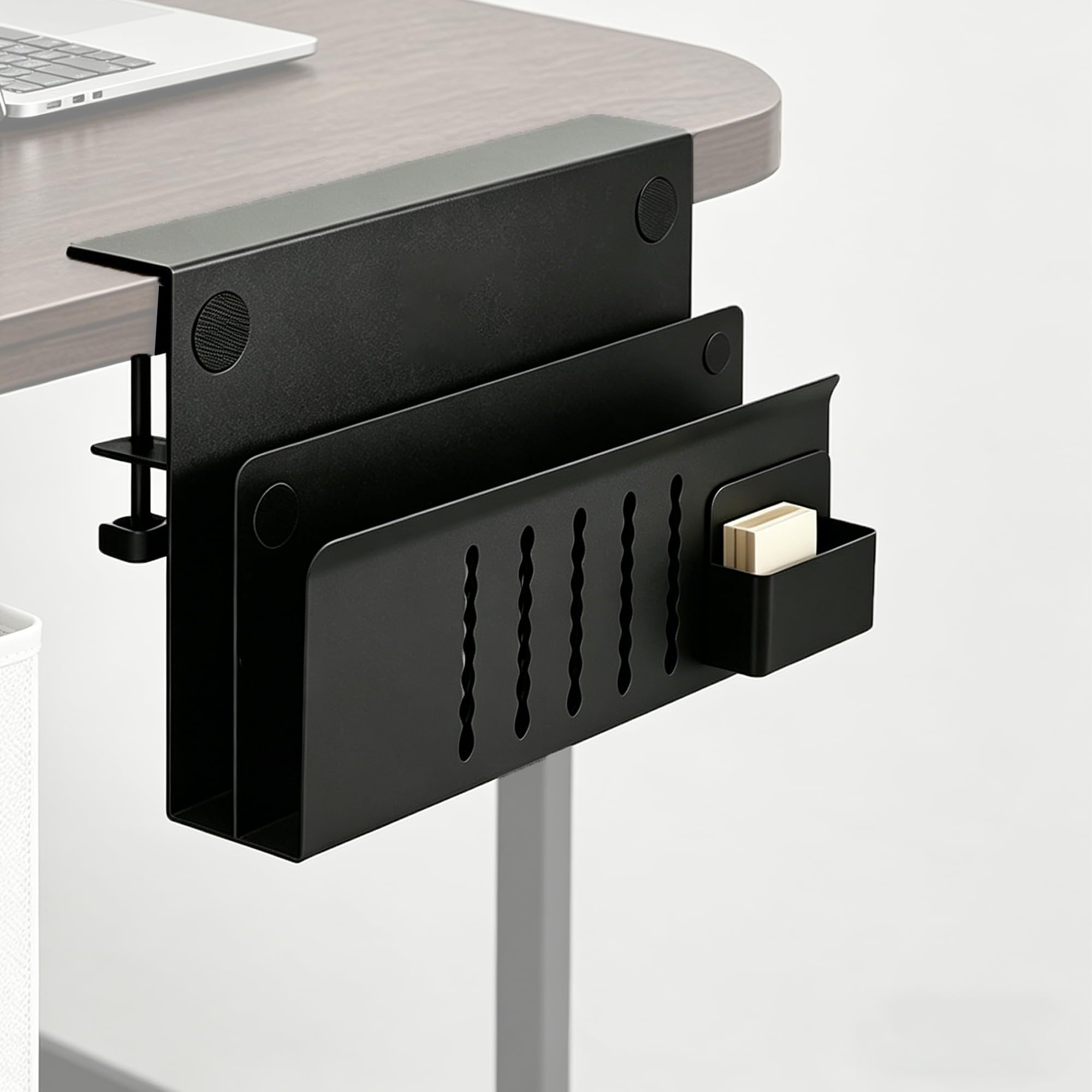 Contenitori Laterali per Scrivania, Scrivania Organizer Laterale, Contenitore Laterale da Regolabile Con Portapenne Magnetico, Supporto Metallo Sotto, nero, doppio strato