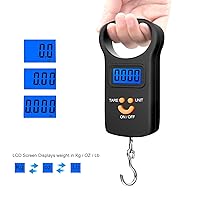 Vista 4 de SKEAP Báscula digital para equipaje, 110 libras / 110.2 lbs, pantalla LCD retroiluminada, báscula de pesca con 2 pilas AAA incluidas, regalos