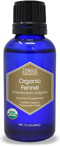 Zongle - Aceite esencial de hinojo orgánico  100% puro, natural, terapéutico y de grado alimenticio para gotas, digestión, aromaterapia, uso tópico