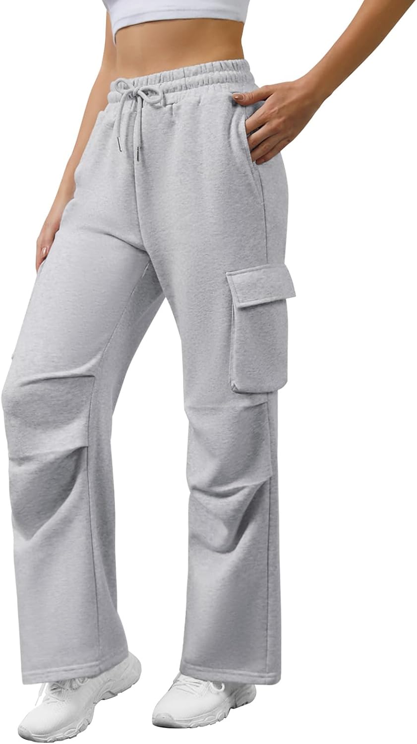 Wide Leg Cargo Sweatpants Women Drawstring High Waisted Baggy Sweat Pants Stretchy Cotton Pants with Pockets - Image 2