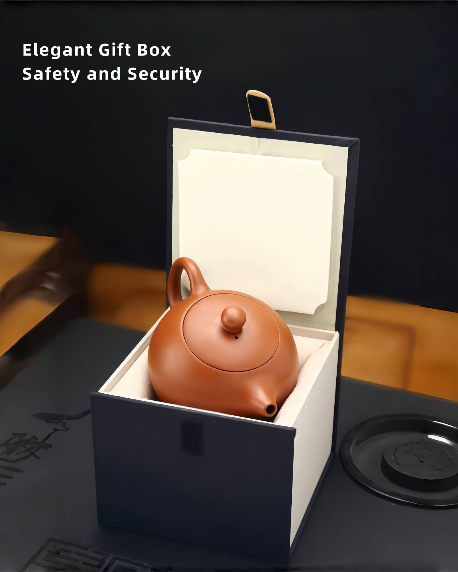 Tetera Yixing 400 ML, Tetera Xishi de Arcilla, Tradicional Chino Hecha a Mano Zisha Teteras Kung Fu con Caja de Regalo y Paño de Cocina