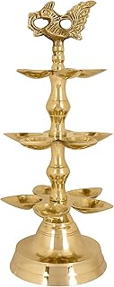 SATVIK 1 Pc Brass Panchmukhi Peacock Kerala Samai Puja Diya Kutthu Vilakku Oil Lamp Pooja 3 Step Diya Engraved Design Deep Price In India