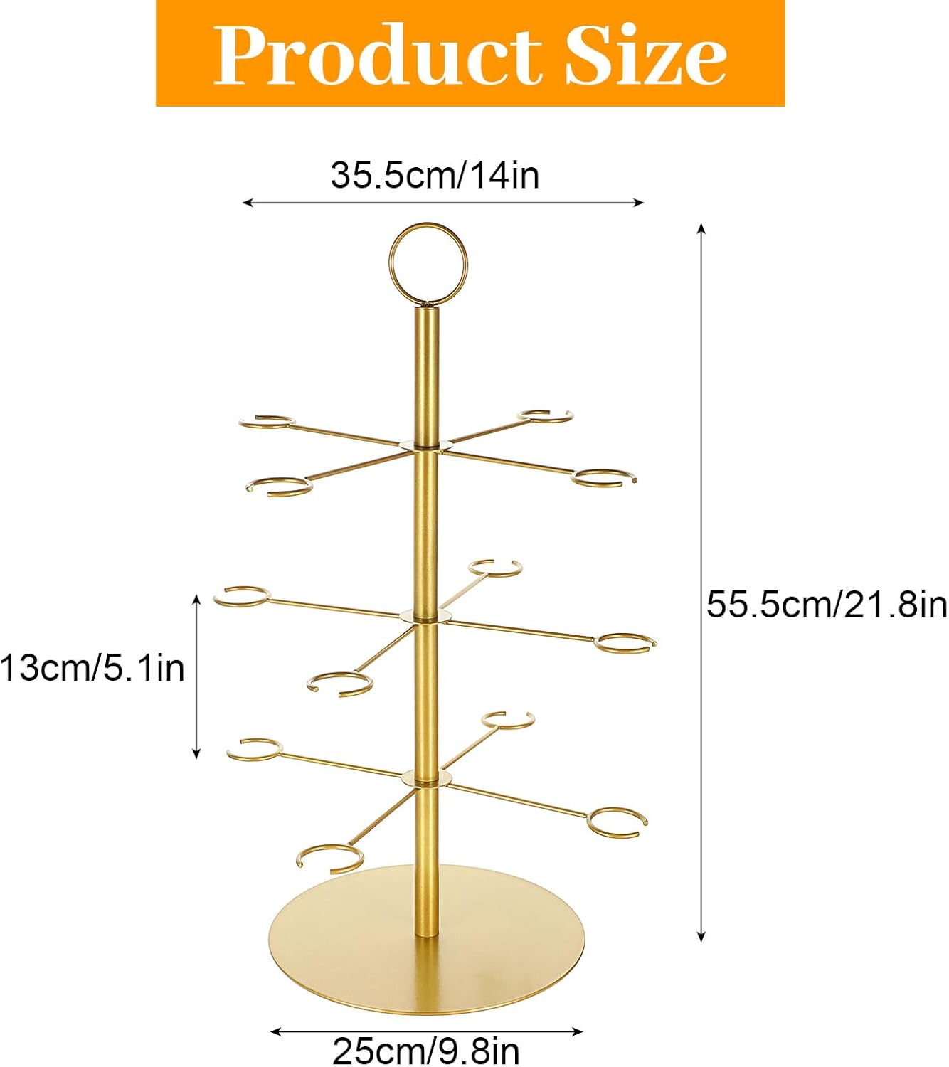 Cocktail Tree Stand, Metal Drink Tower, 3 Tier - 12 Holders For Champagne, Martini, Margarita Cups - Gold