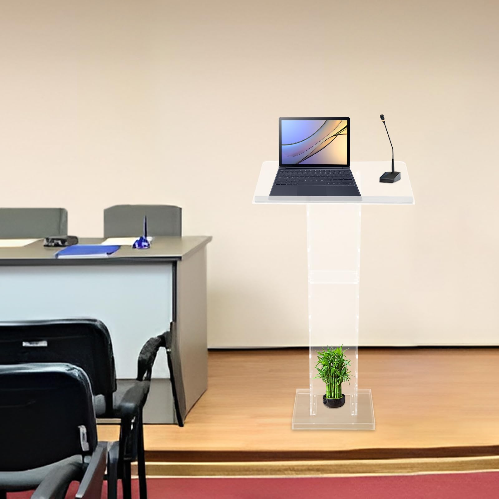 Pupitre en acrylique transparent Podium Bureau Chambre, Pupitre transparent pour salle de classe, table de conférence professionnelle en chaire 60 x 40 x 110 cm