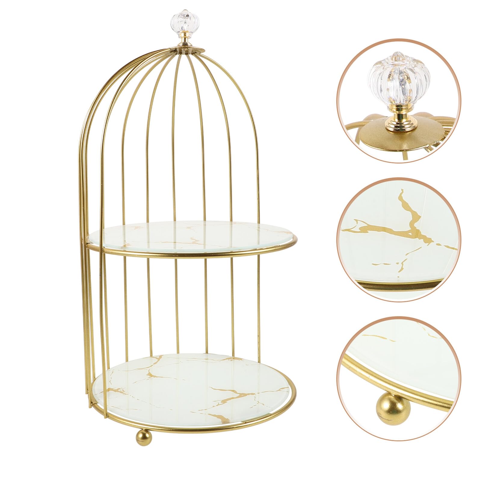Soporte para Pastel Metálico Dorado de Doble Nivel Jaula Exhibidor de Mesa para Cupcakes y Postres Adecuado para Bodas Cumpleaños y Decoraciones de Fiestas