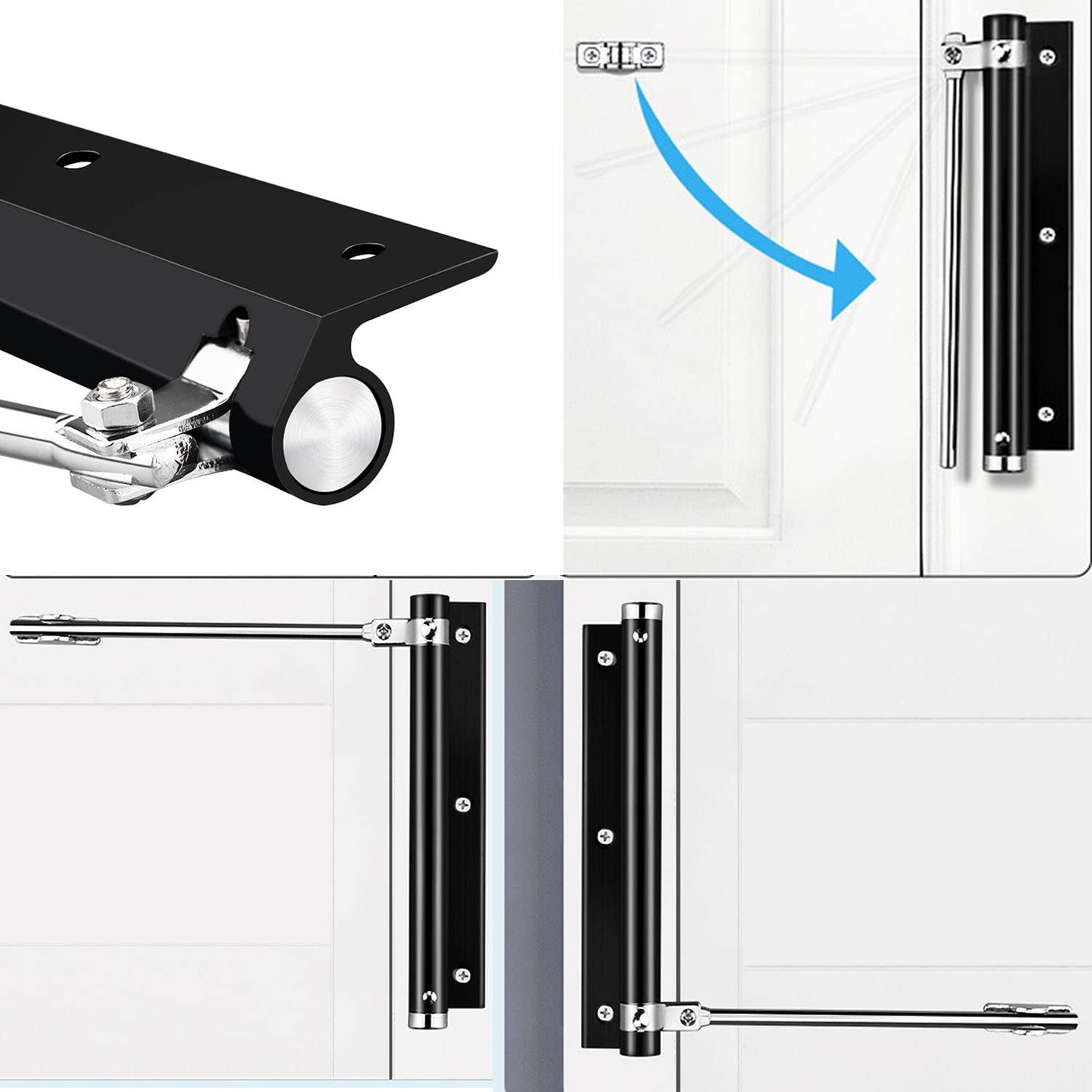 zeng Chiudiporta Automatico Regolabile in Acciaio Inox - per Porte Legno/Alluminio 20-40kg - Montaggio Superficiale Nero (2 Pezzi)