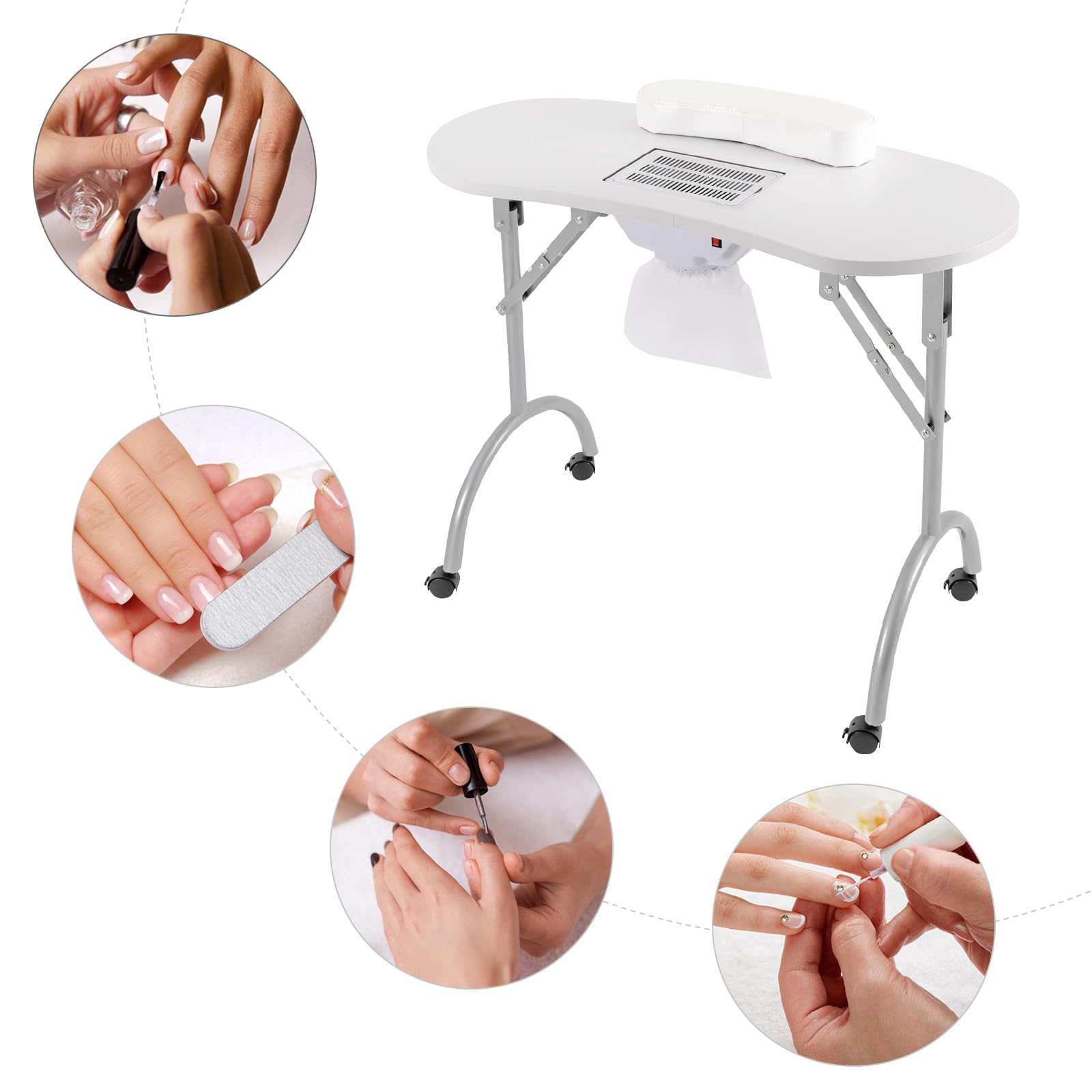 Manicure Table Nail Collector Modern estación de uñas Blanco Rectángulo | Perfecto para el estudio y el hogar, proporciona un entorno higiénico con filtro de polvo y facilita el trabajo preciso