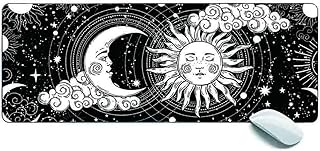 MSHAJ Moon and Sun Black and White Gaming Mouse Pad XL,Extended Large Mouse Mat Desk Pad 31.5x11.8x0.12IN,Stitched Edges Non Slip Mousepad for Computer,Office,Keyboard and Laptop