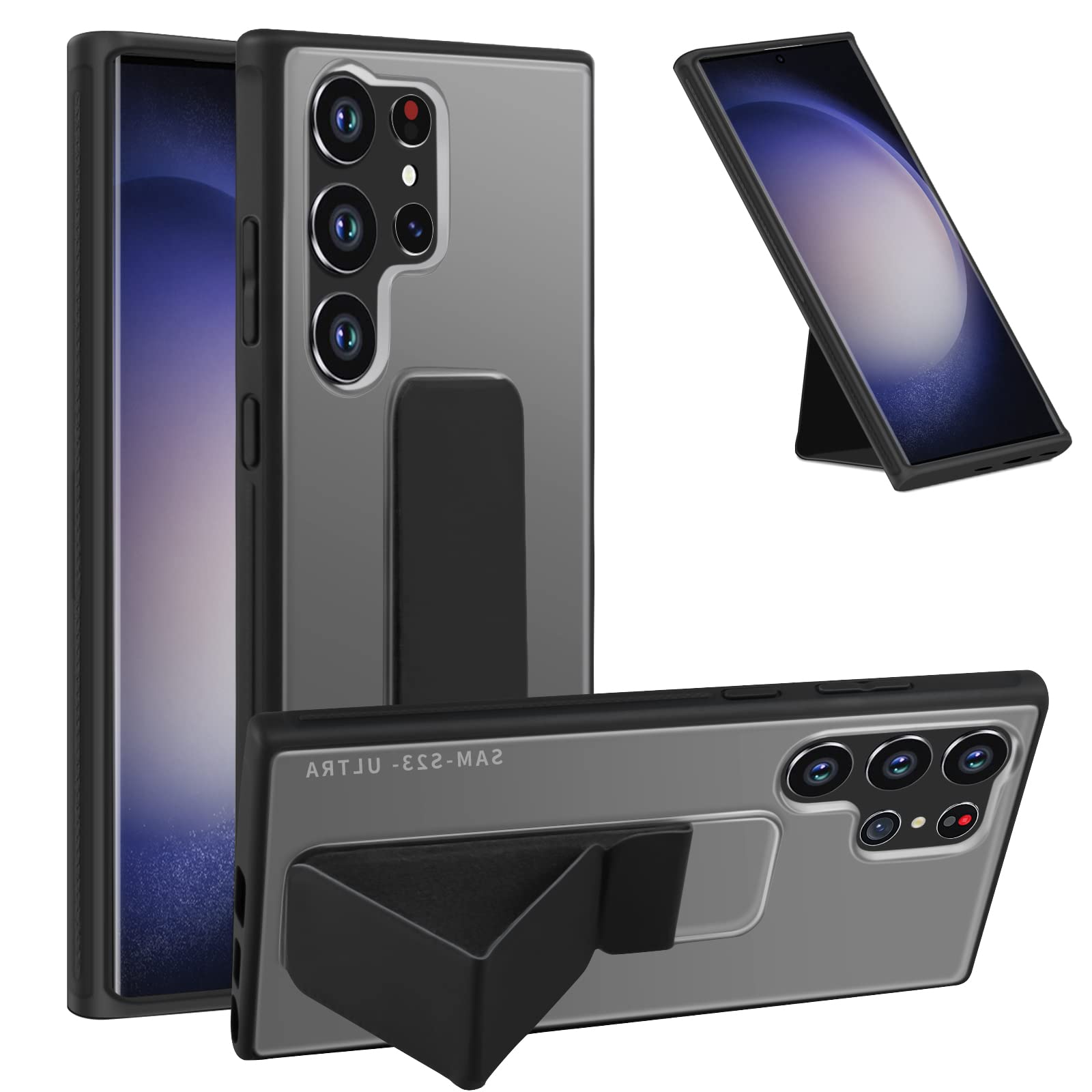 INFOSUN S23 Ultra Case Stand Cover for Samsung Galaxy S23 Ultra, Frosted Hard Back Shockproof Protective Cases, Matte Hand Grip Kickstand, Anti-fingerprint Case for S23 Ultra 6.8 Inch (Black)