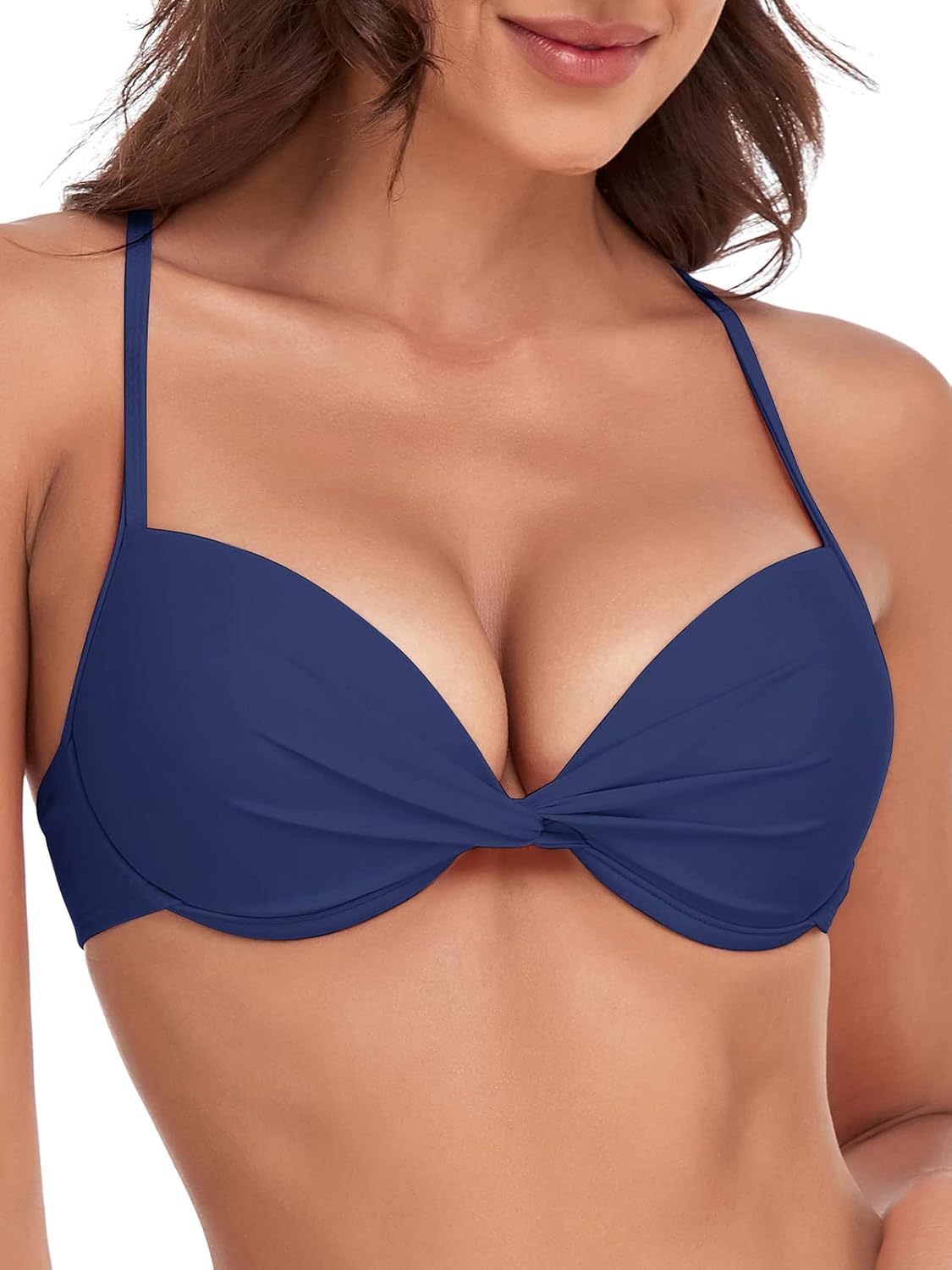 Colloyes Womenâs Push Up Bikini Top Twist Front Underwire Bathing Suits