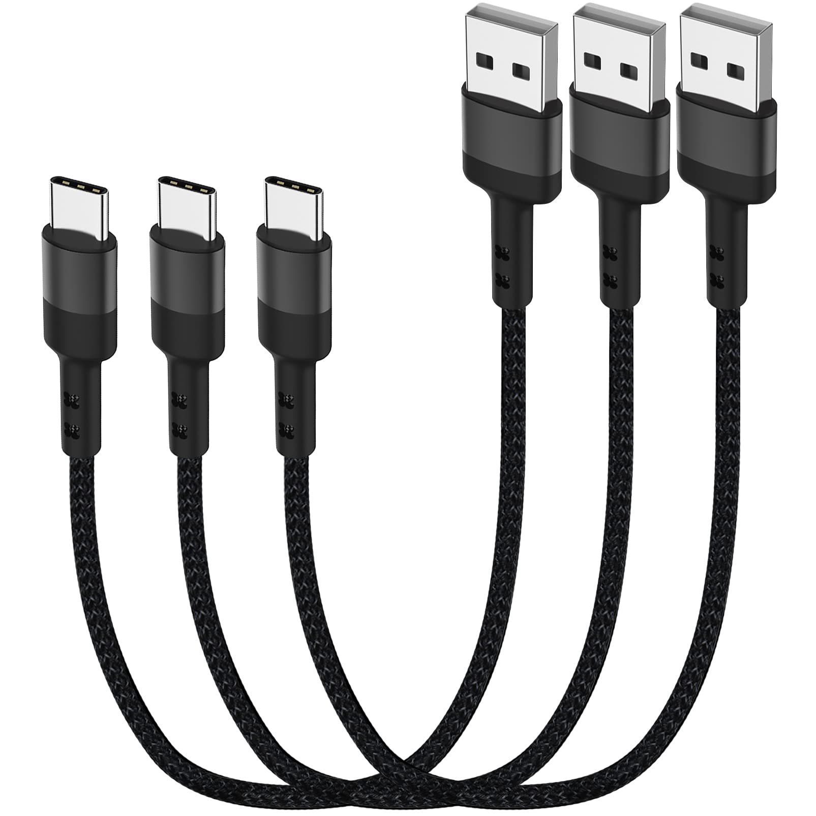 SUMPK USB C Kabel 30cm 3 Packungen, 0.3m Kurz Android Ladekabel Typ C USB 2.0 Nylon Geflochtene Schnellladung Kompatibel für Samsung Galaxy S10 S9 Note 8,LG G6 V20, Google Pixel 2 XL