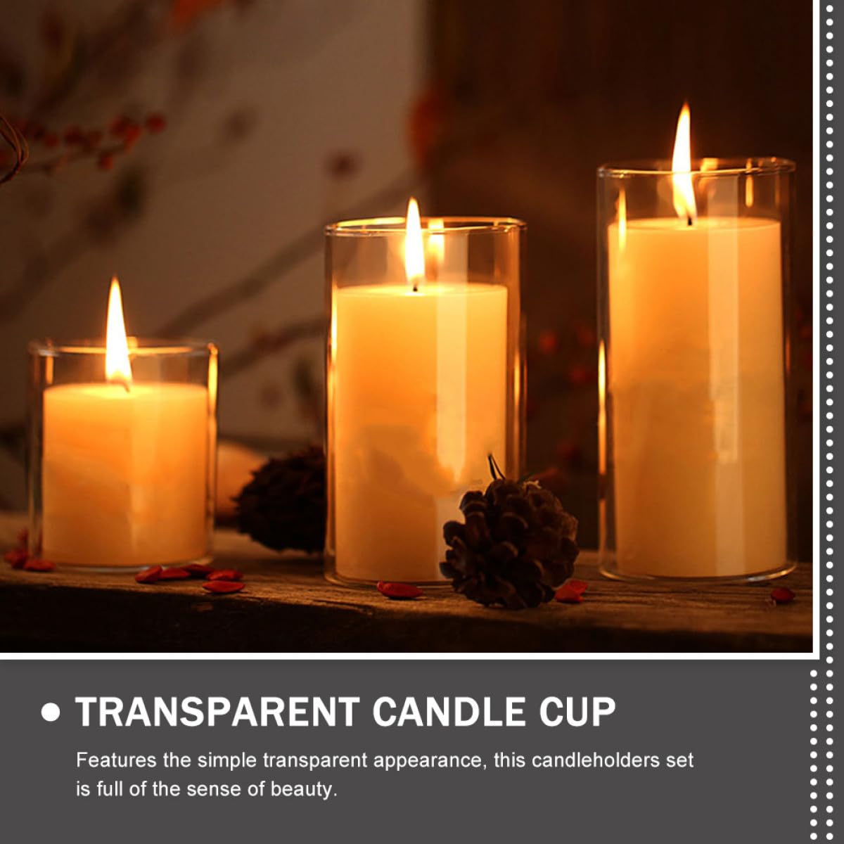 ERINGOGO Bougeoirs Design Simple et Solide Lot de 3 en Verre Cylindrique Transparents pour Décoration Créative et Ambiance Romantique