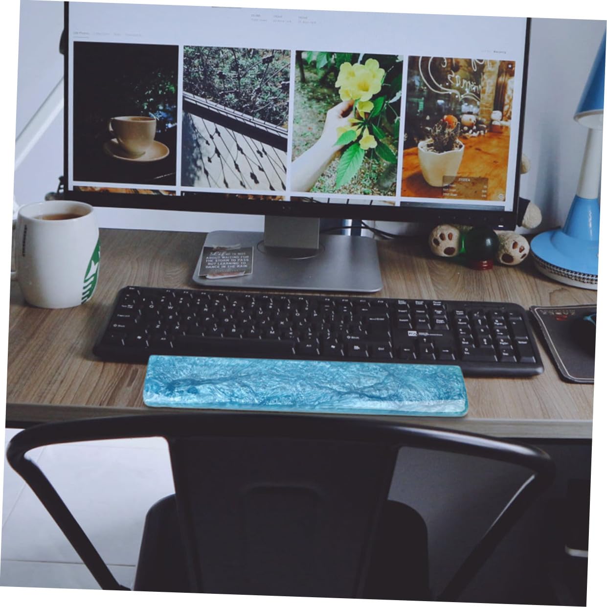 MAGICLULU Poggia Polsi per Tastiera Blu in Resina Epossidica, Supporto Elastico per Sollievo dal Dolore, Accessorio da Gaming per Scrivania